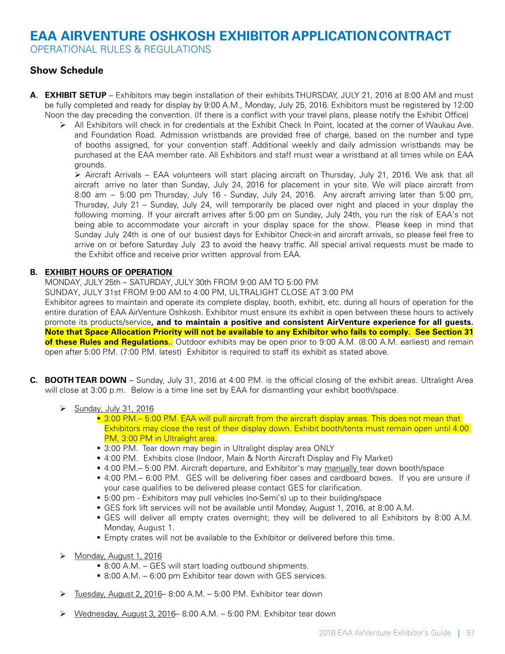 Eaa Airventure Oshkosh Exhibitor Application Contract Operational Rules & Regulations