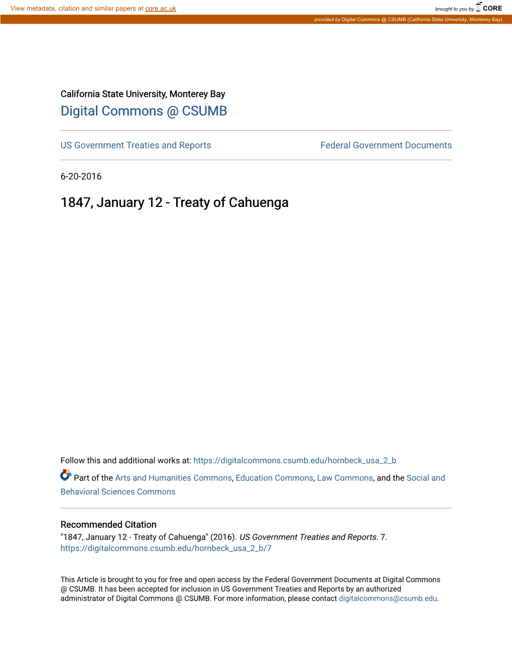 1847, January 12 - Treaty of Cahuenga