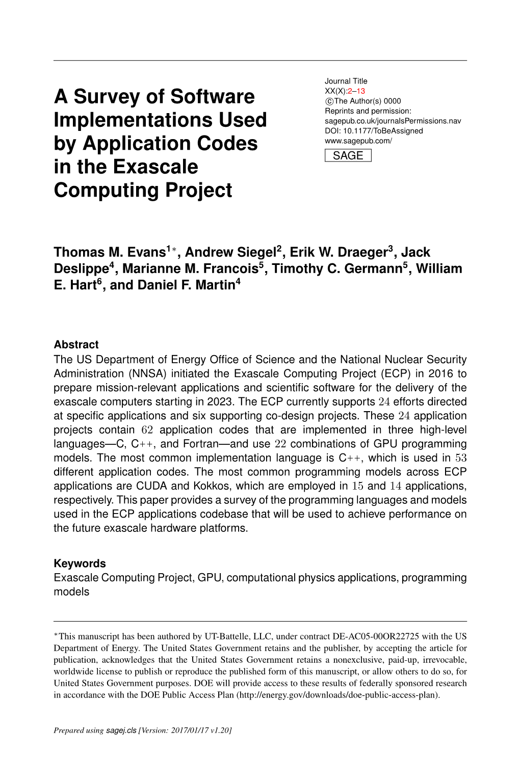 A Survey of Software Implementations Used by Application Codes in The