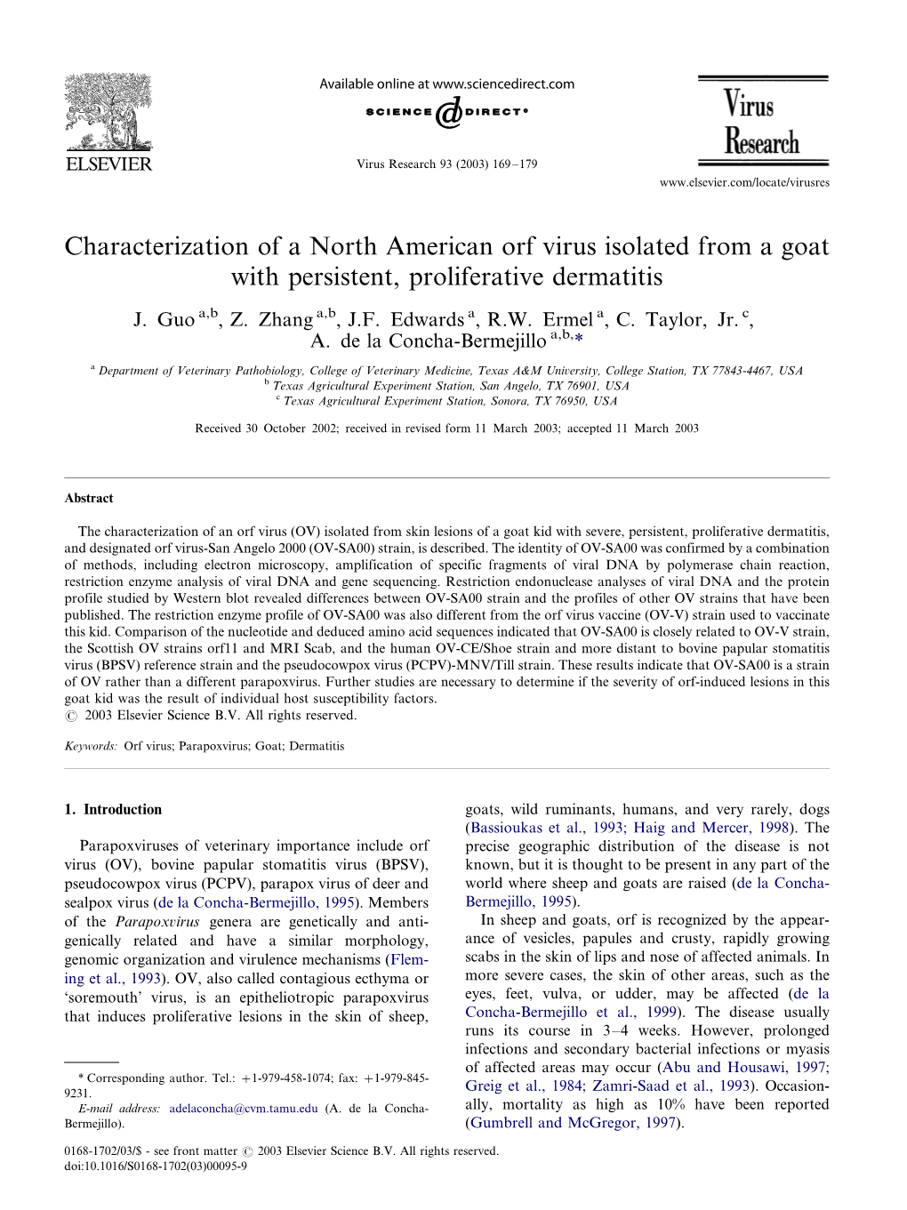 Characterization of a North American Orf Virus Isolated from a Goat with Persistent, Proliferative Dermatitis