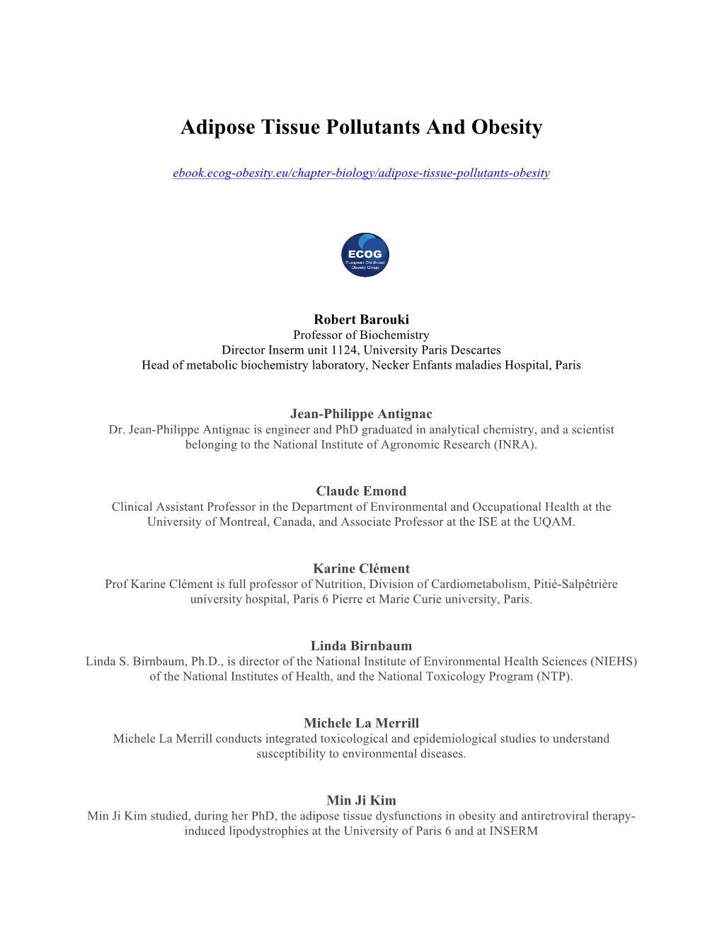 Adipose Tissue Pollutants and Obesity