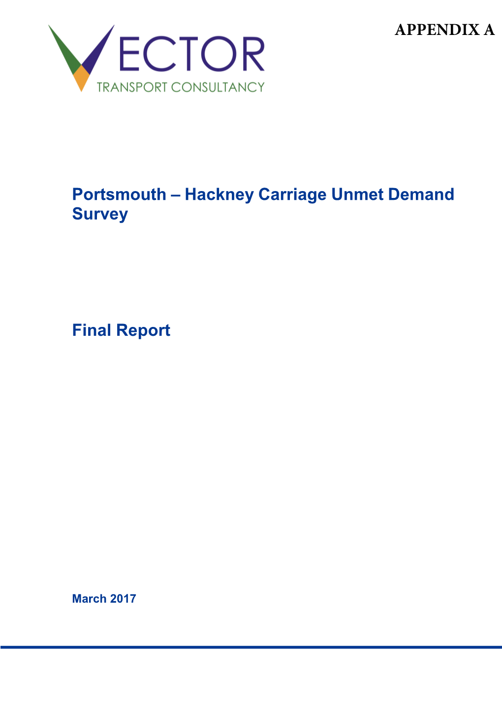 Portsmouth Hackney Carriage Unmet Demand Survey 2015- Vector Transport Consultancy Vector Transport Consultancy