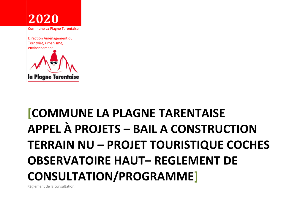 2020 [Commune La Plagne Tarentaise Appel À Projets