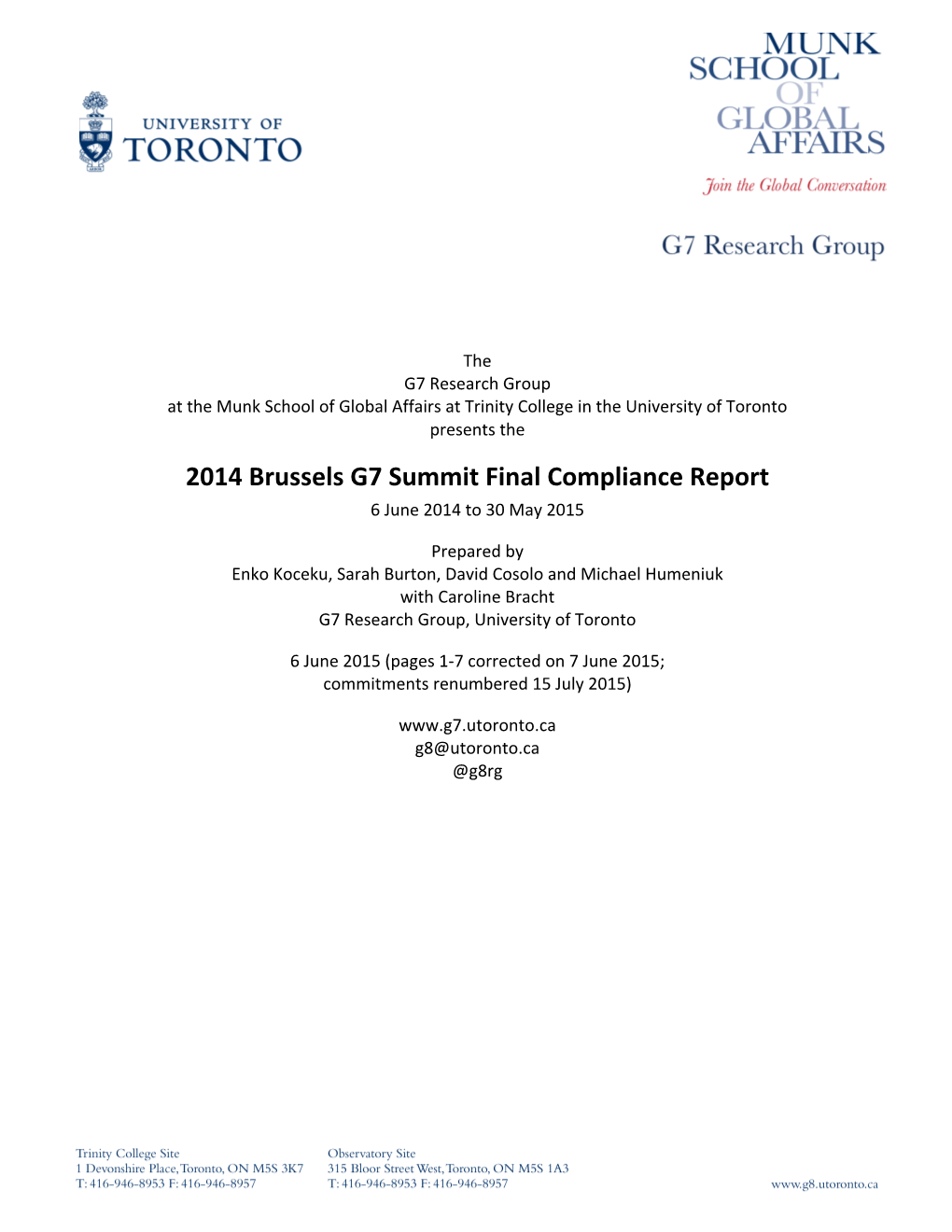 2014 Brussels G7 Summit Final Compliance Report 6 June 2014 to 30 May 2015