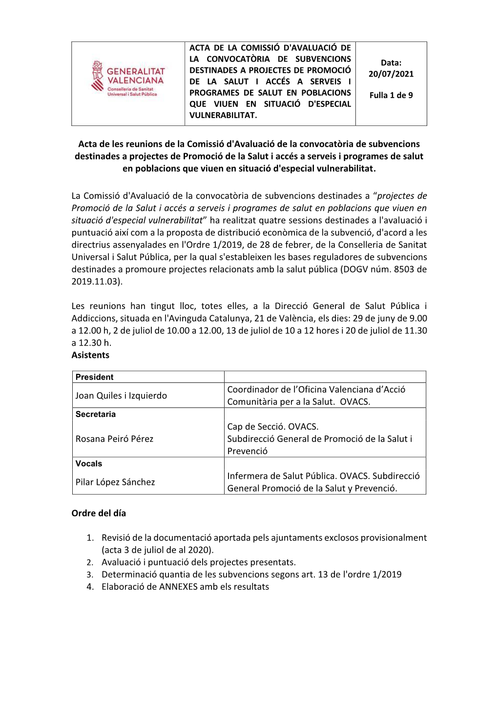 Acta De La Comissió D'avaluació De Data 20 De Juliol De 2021