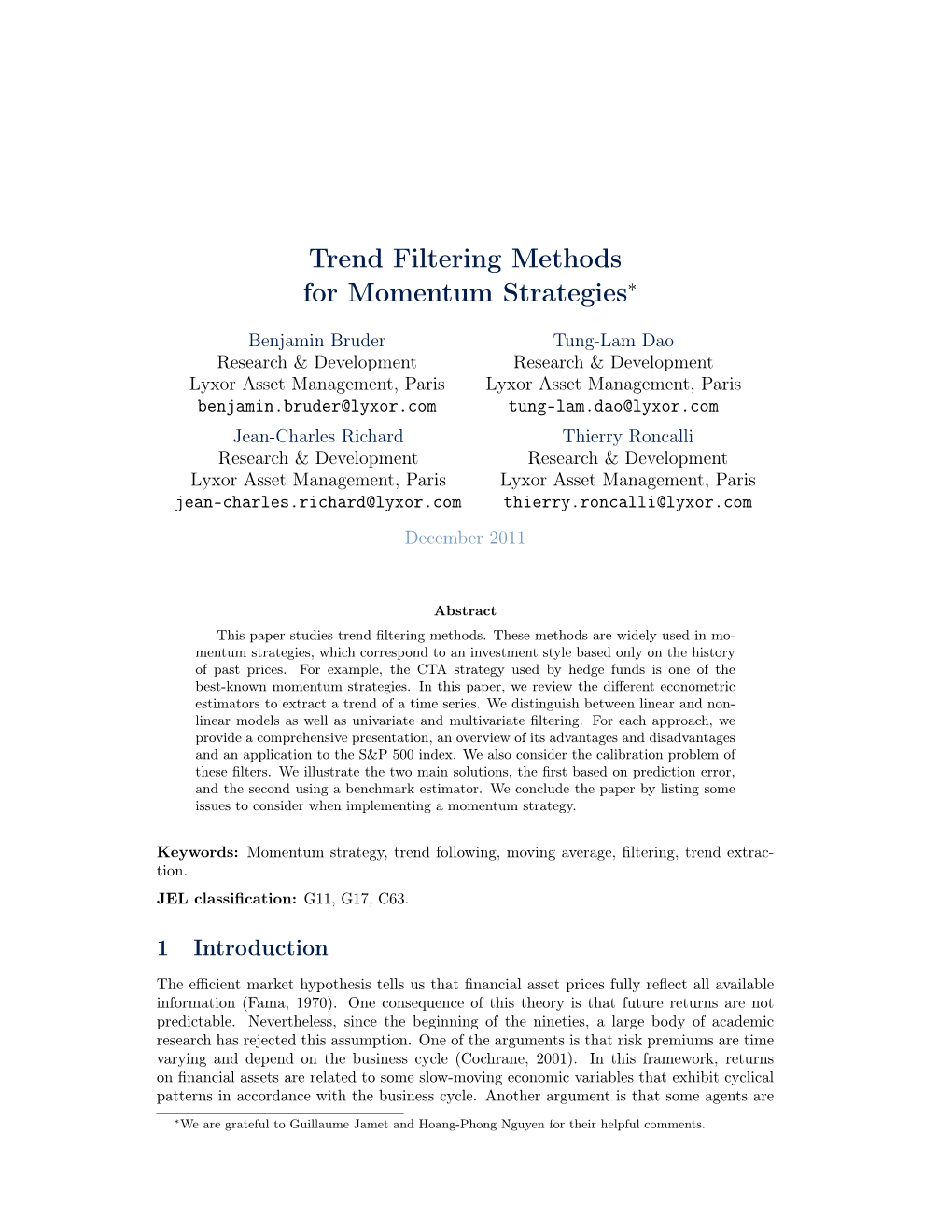 Trend Filtering Methods for Momentum Strategies∗