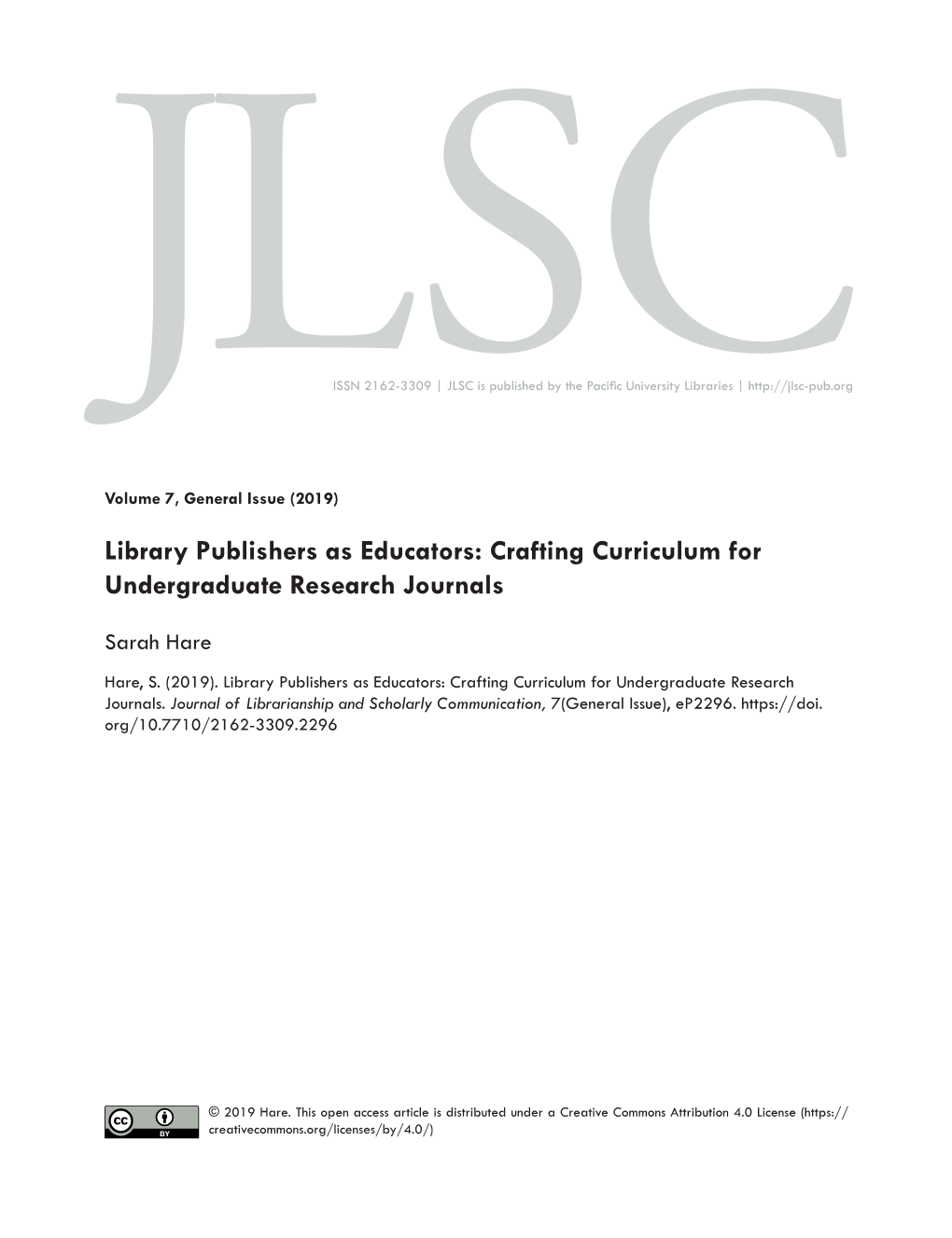 Library Publishers As Educators: Crafting Curriculum for Undergraduate Research Journals