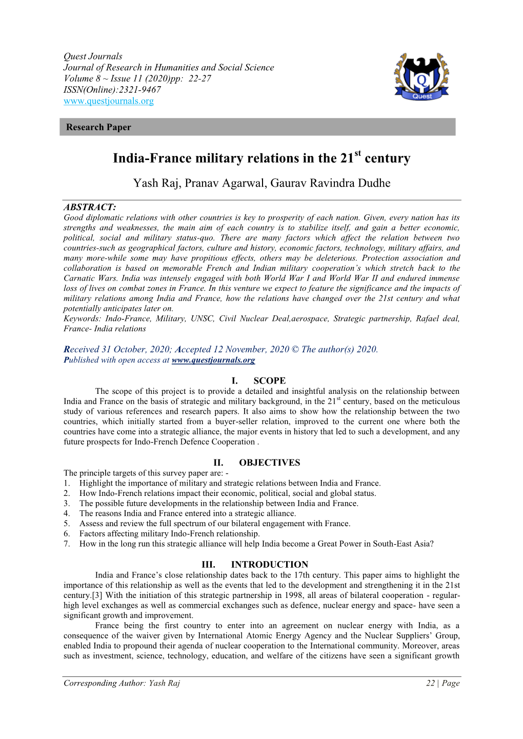 India-France Military Relations in the 21 Century
