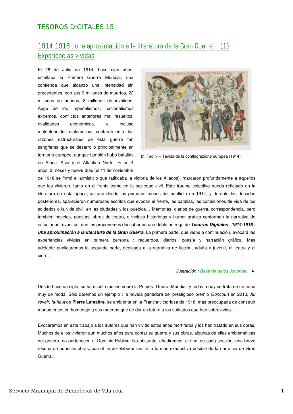 1914-1918 : Una Aproximación a La Literatura De La Gran Guerra – (1) Experiencias Vividas