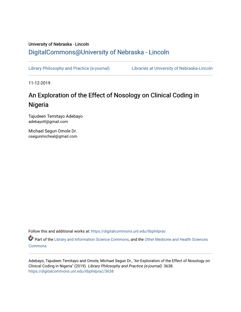 An Exploration of the Effect of Nosology on Clinical Coding in Nigeria