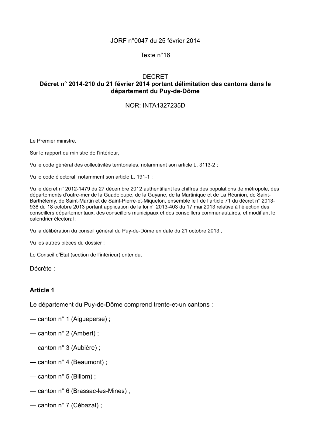 Décret N°2014-210 Du 21 Février 2014