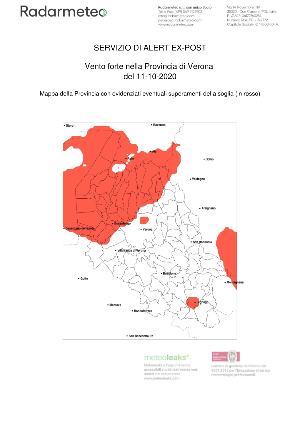 SERVIZIO DI ALERT EX-POST Vento Forte Nella Provincia Di Verona Del