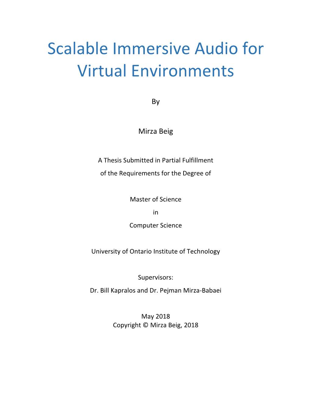 Scalable Immersive Audio for Virtual Environments