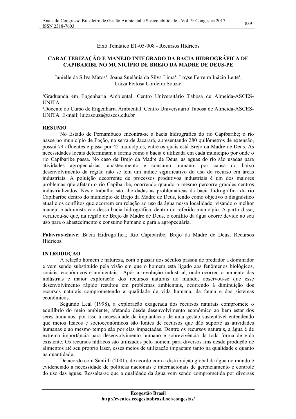 Vol. 5: Congestas 2017 ISSN 2318-7603