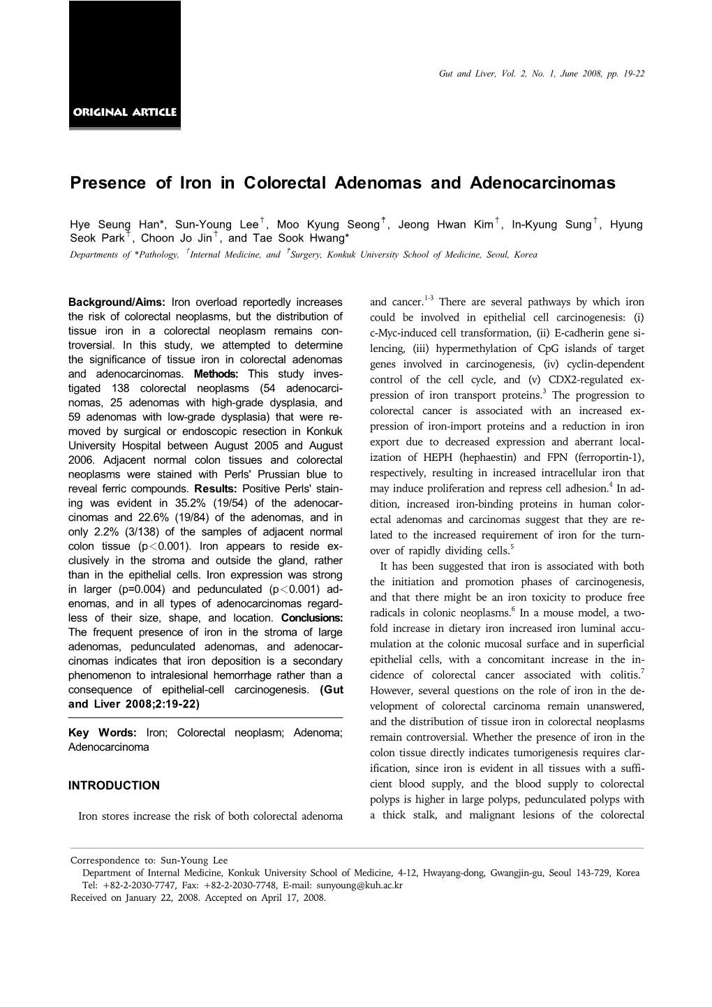 Presence of Iron in Colorectal Adenomas and Adenocarcinomas