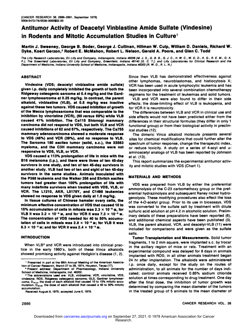 Vindesine) in Rodents and Mitotic Accumulation Studies in Culture'