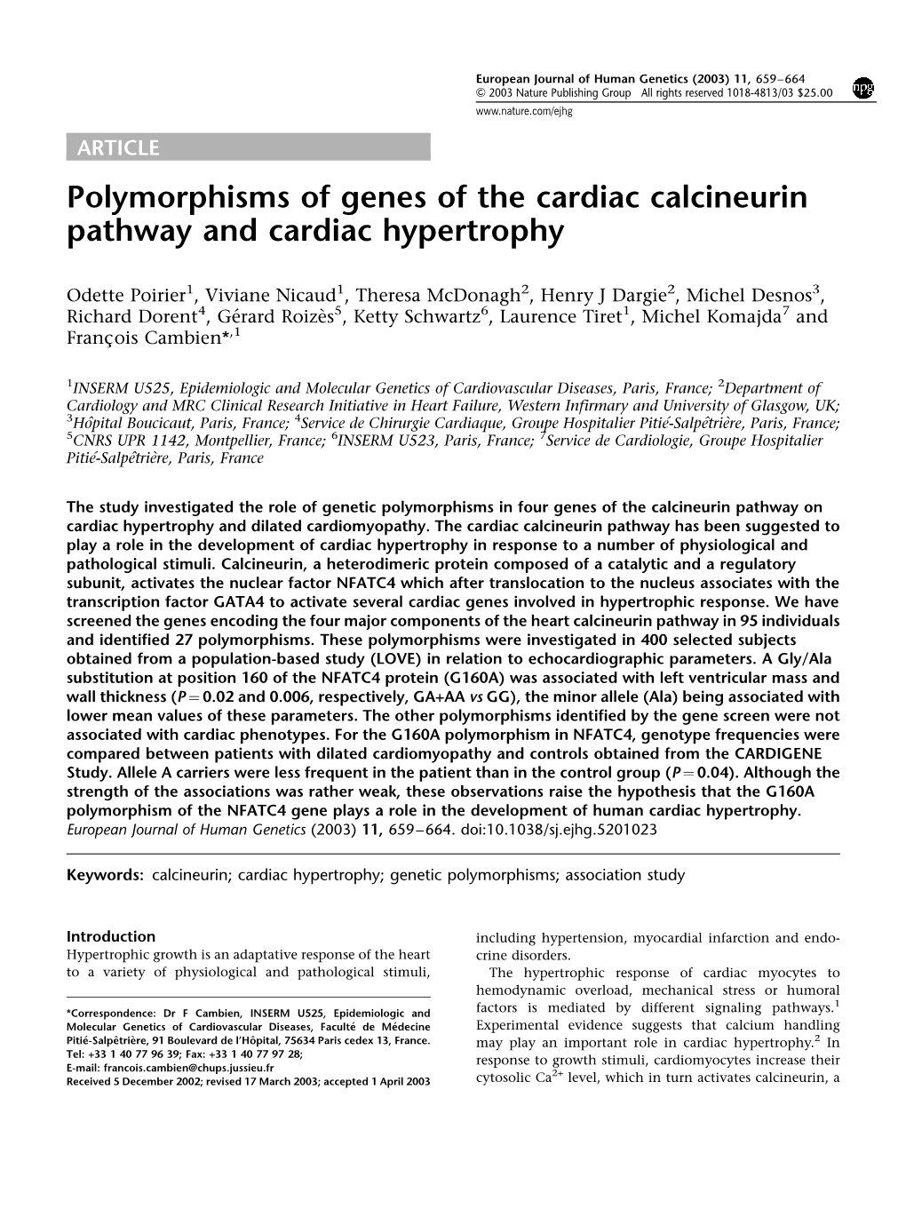 Polymorphisms of Genes of the Cardiac Calcineurin Pathway and Cardiac Hypertrophy
