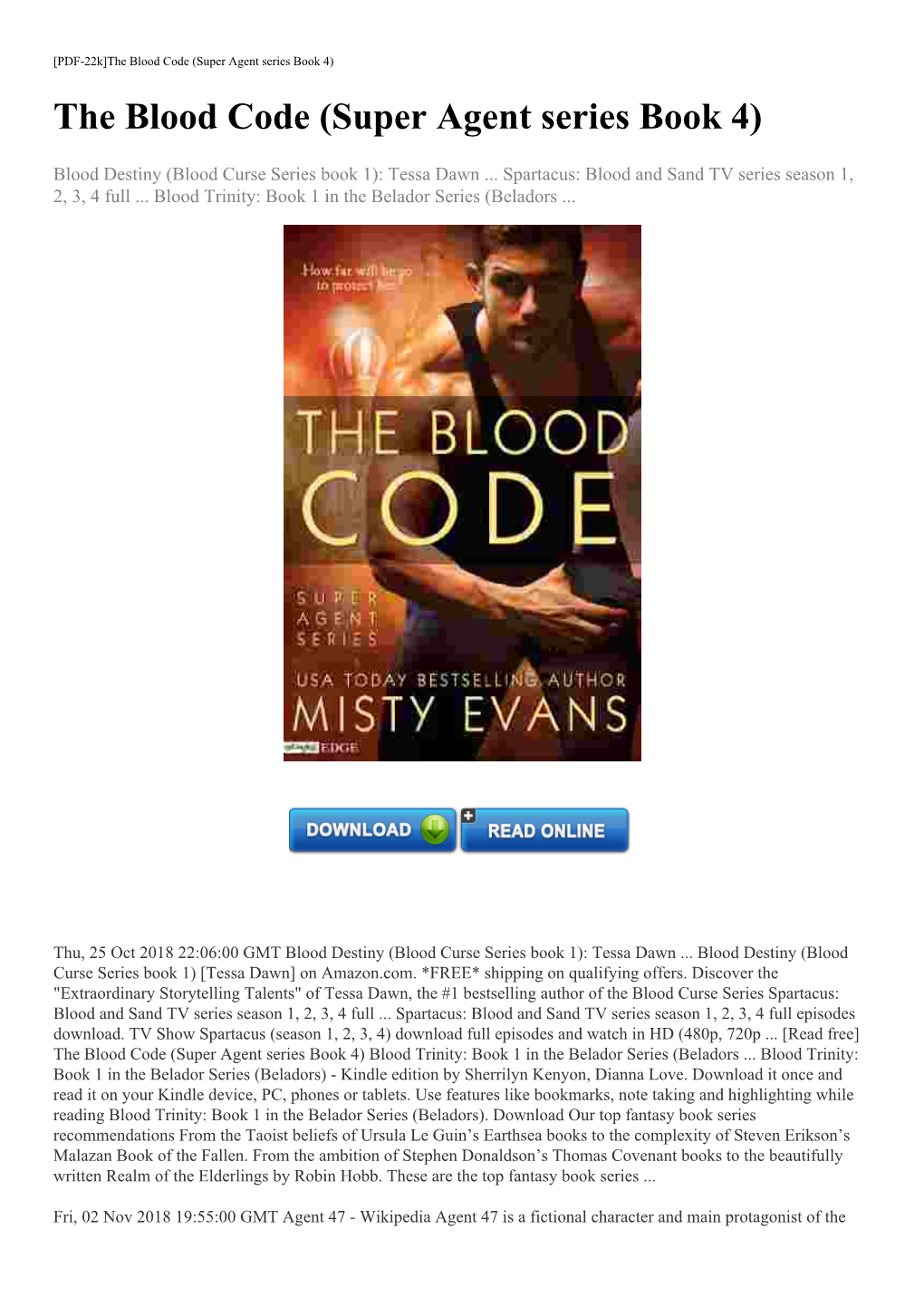 [Read Free] the Blood Code (Super Agent Series Book 4) Blood Trinity: Book 1 in the Belador Series (Beladors