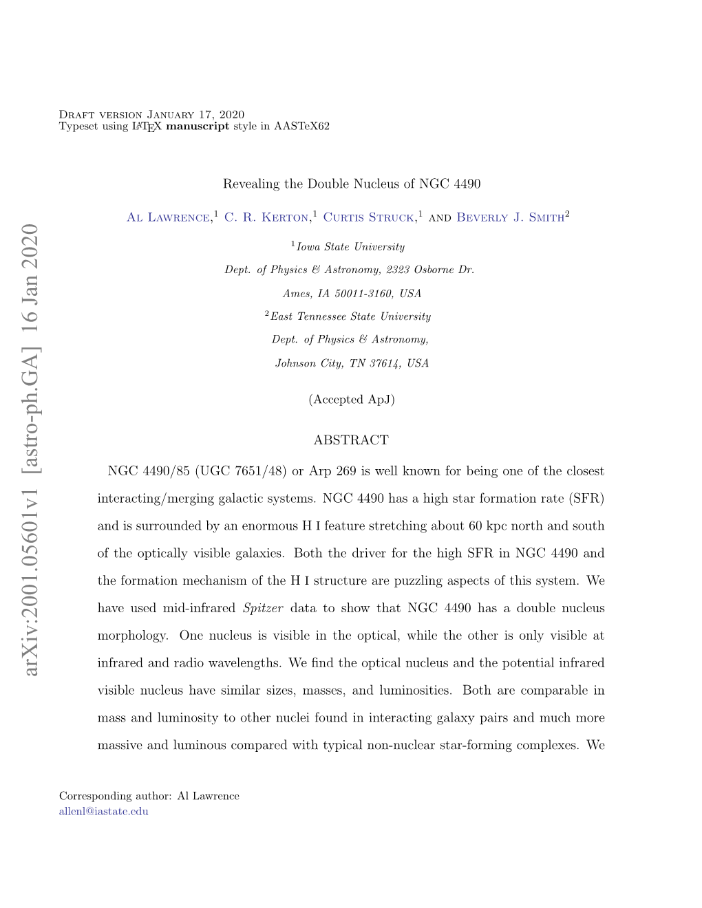 Arxiv:2001.05601V1 [Astro-Ph.GA] 16 Jan 2020 Visible Nucleus Have Similar Sizes, Masses, and Luminosities