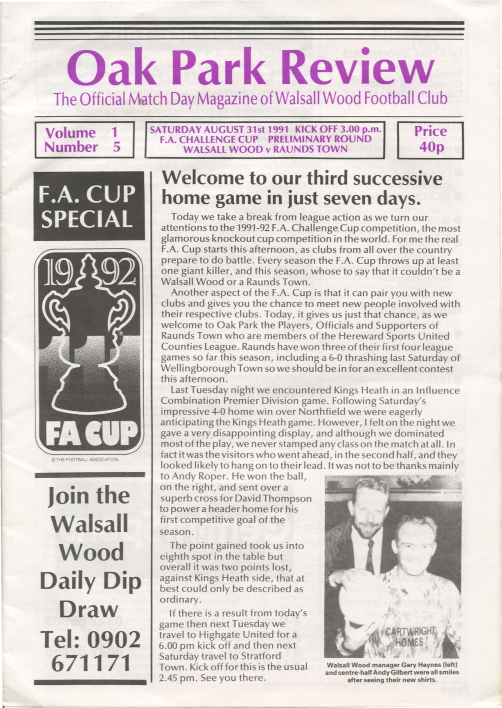 Oak Park Review the Official Match Day Magazine Ofwalsall Wood Football Club