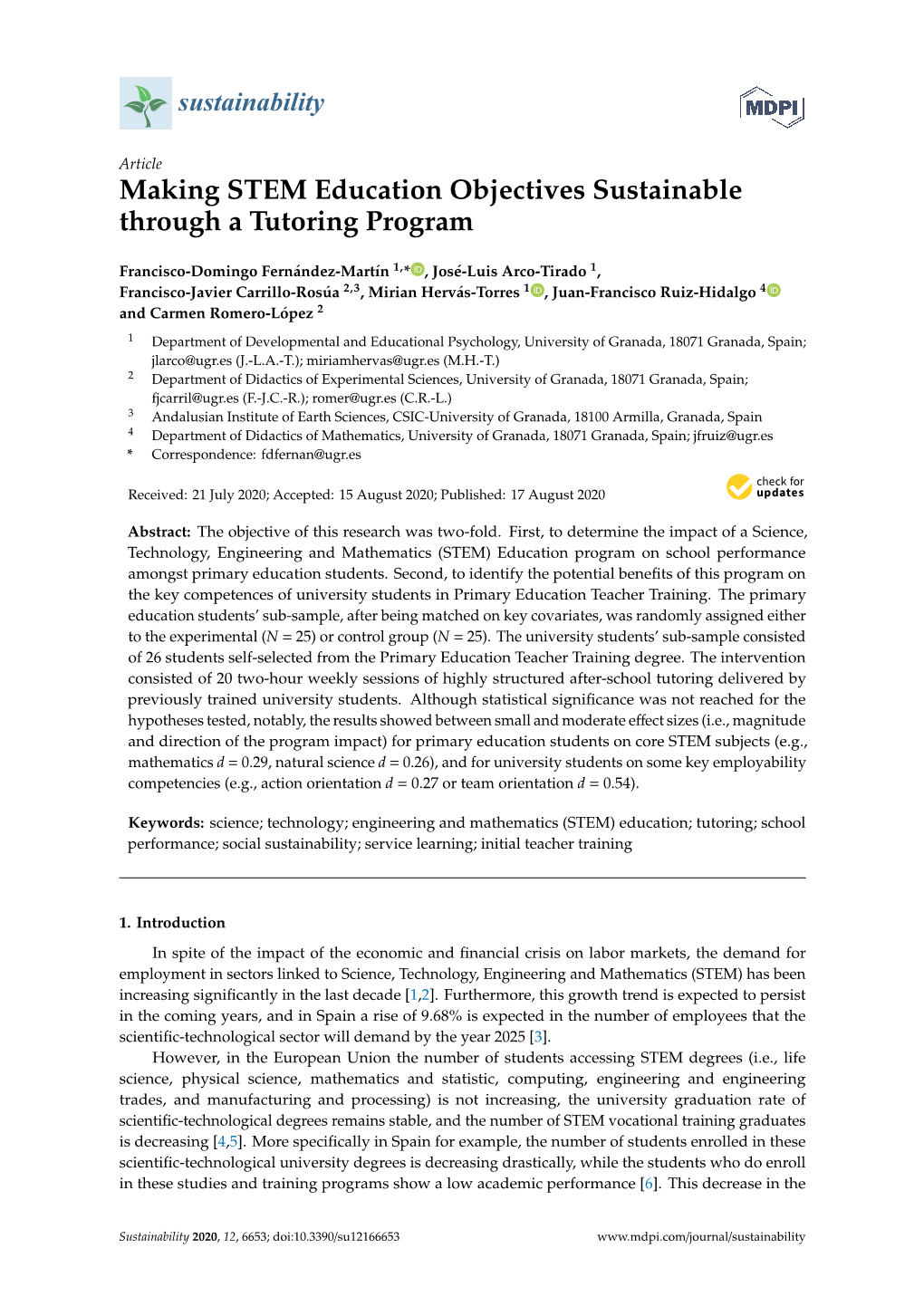 Making STEM Education Objectives Sustainable Through a Tutoring Program