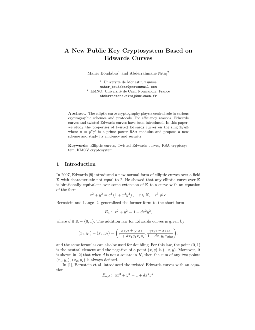 A New Public Key Cryptosystem Based on Edwards Curves