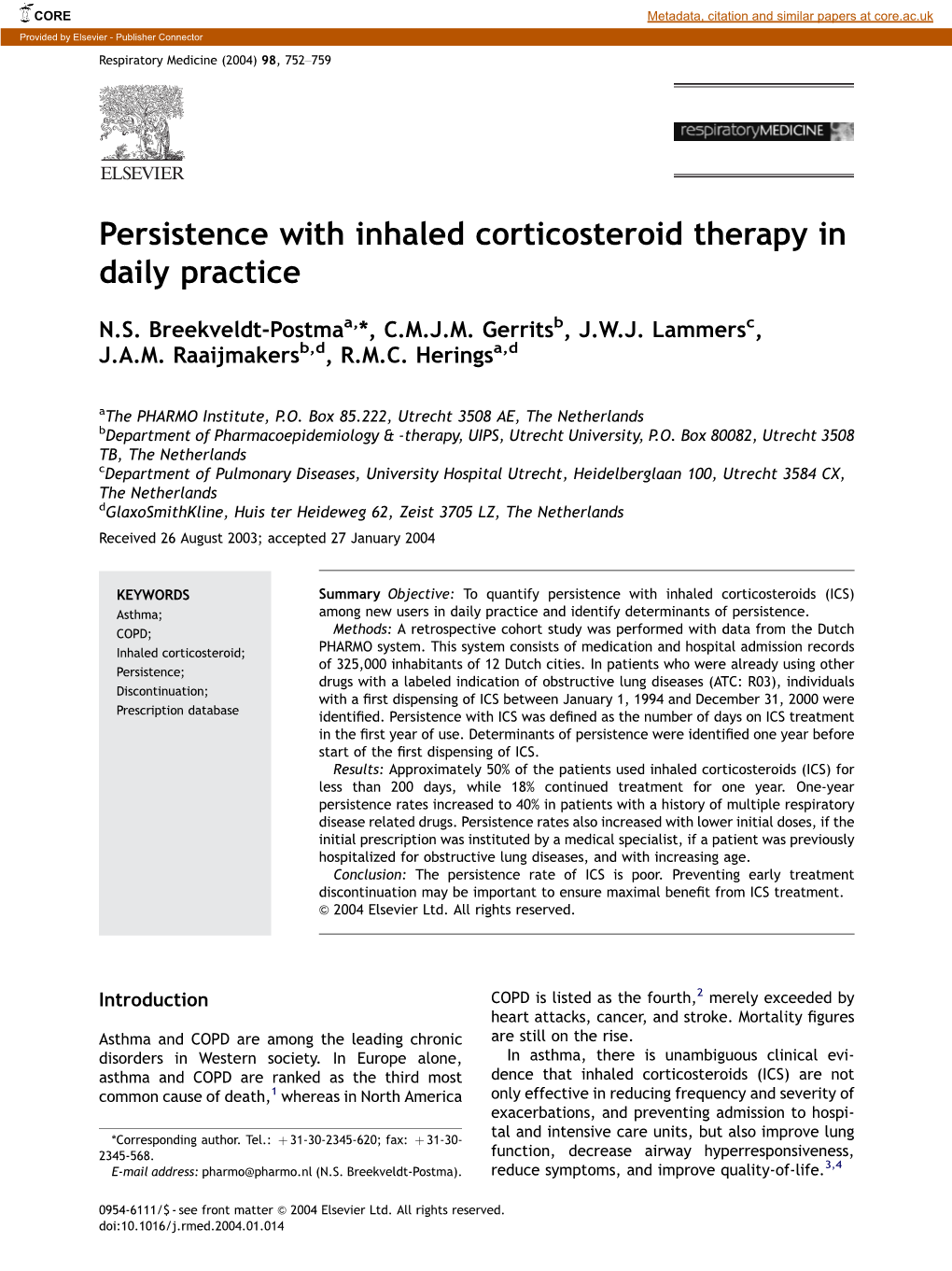 Persistence with Inhaled Corticosteroid Therapy in Daily Practice