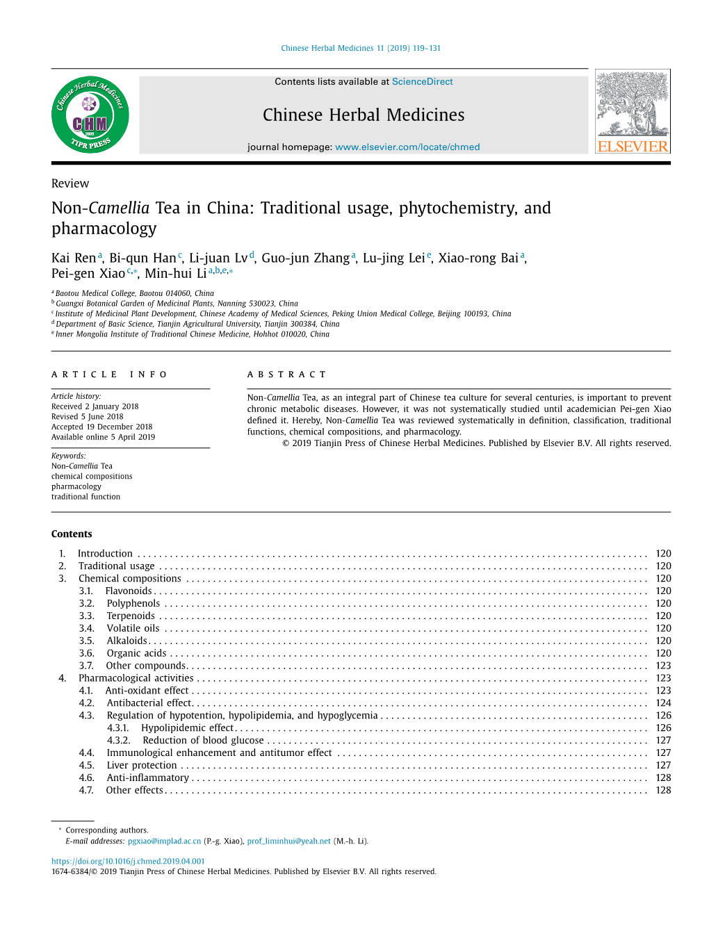 Non-Camellia Tea in China: Traditional Usage, Phytochemistry, and Pharmacology