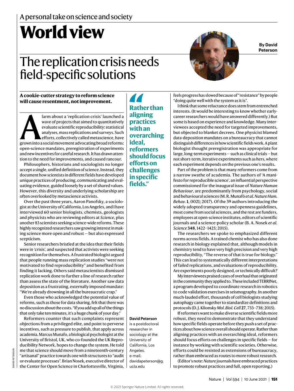 World View by David Peterson the Replication Crisis Needs Field-Specific Solutions