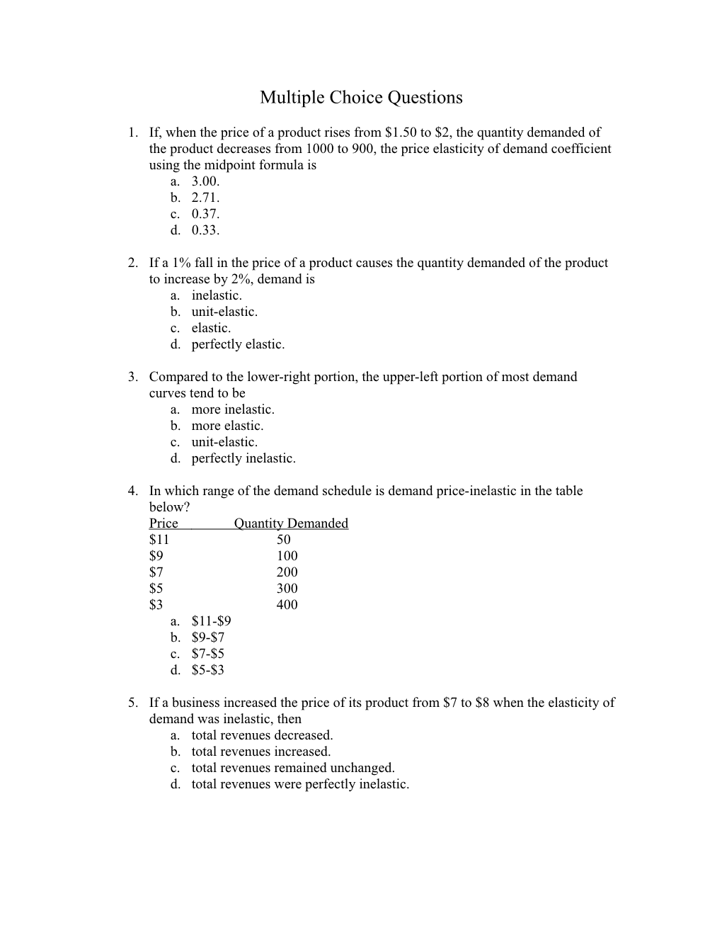 Multiple Choice Questions s6