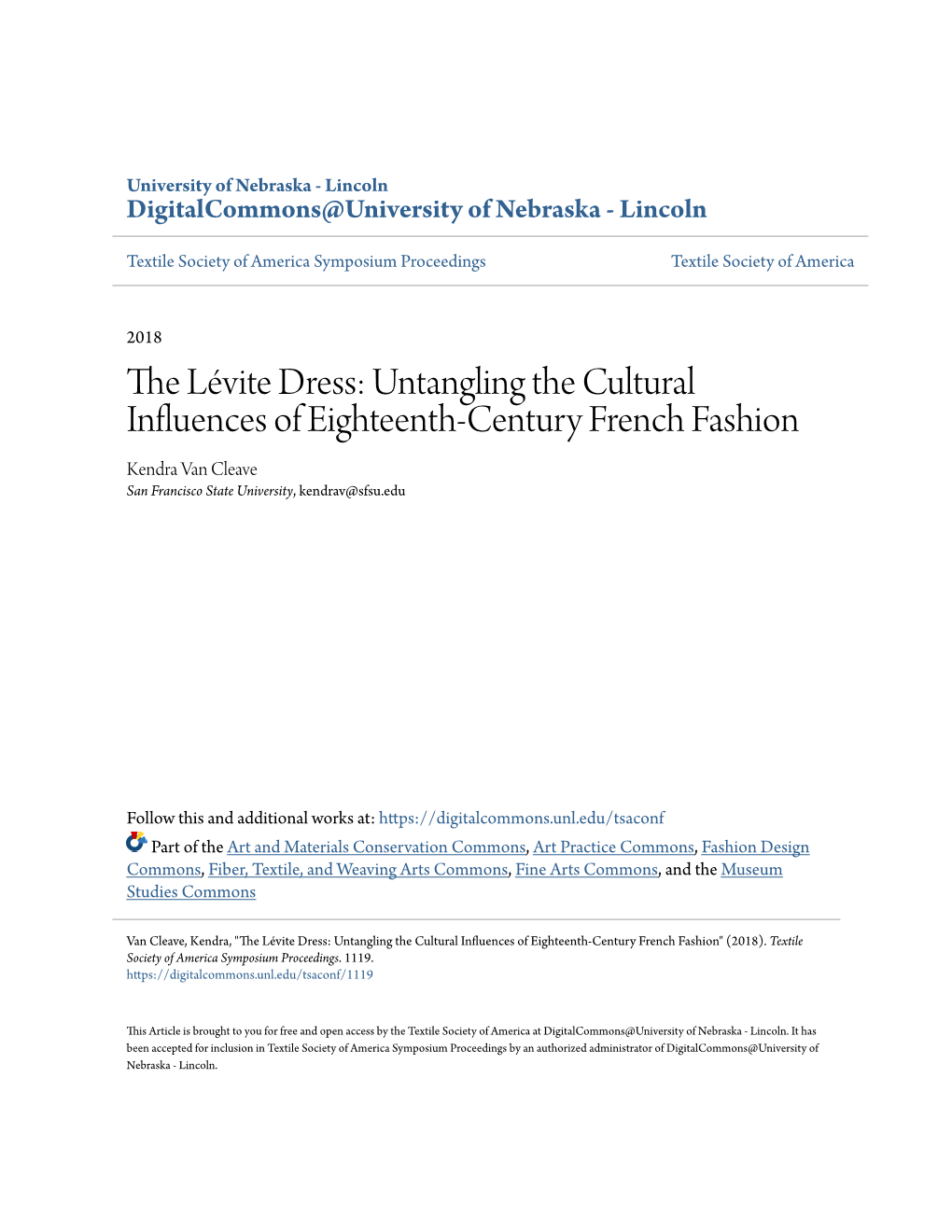 Untangling the Cultural Influences of Eighteenth-Century French Fashion Kendra Van Cleave San Francisco State University, Kendrav@Sfsu.Edu