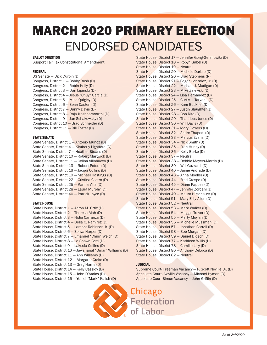 March 2020 Primary Election Endorsed