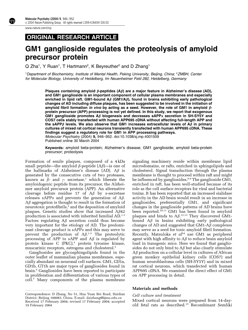 GM1 Ganglioside Regulates the Proteolysis of Amyloid Precursor