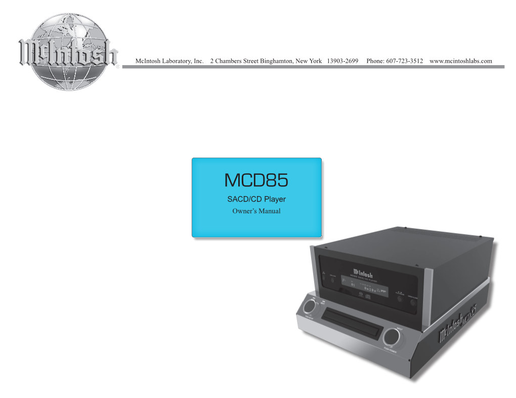 MCD85 SACD/CD Player Owner's Manual