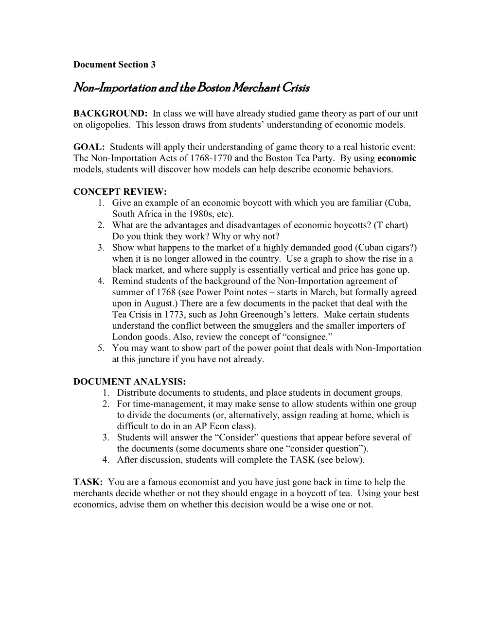 Document Section 3 Non-Importation and the Boston Merchant Crisis