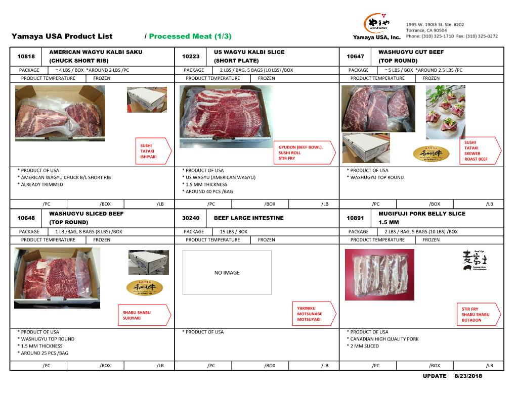 Yamaya USA Product List / Processed Meat (1/3)