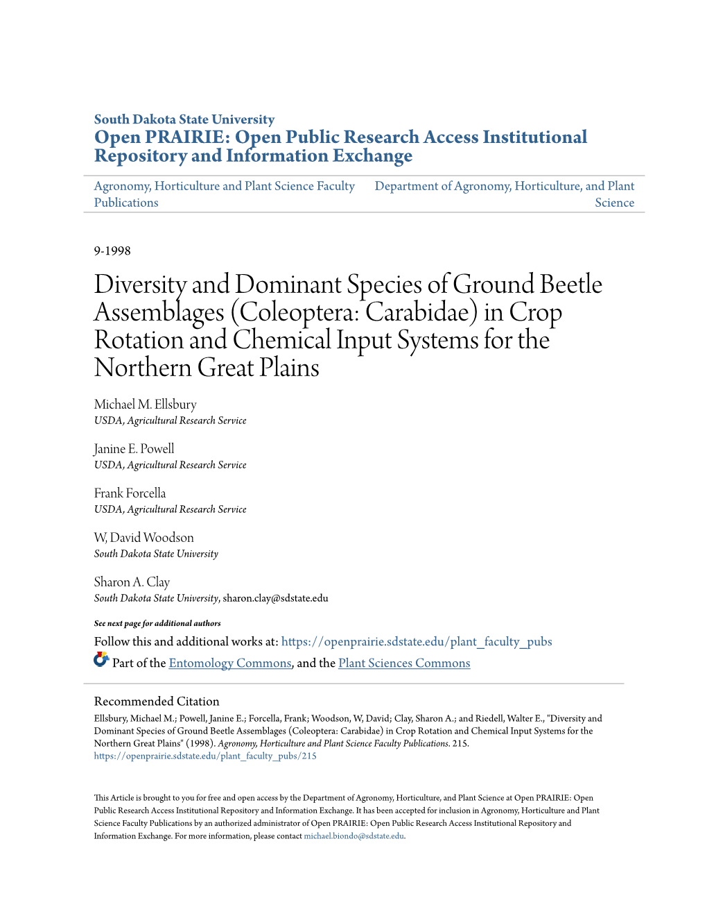 Diversity and Dominant Species of Ground Beetle