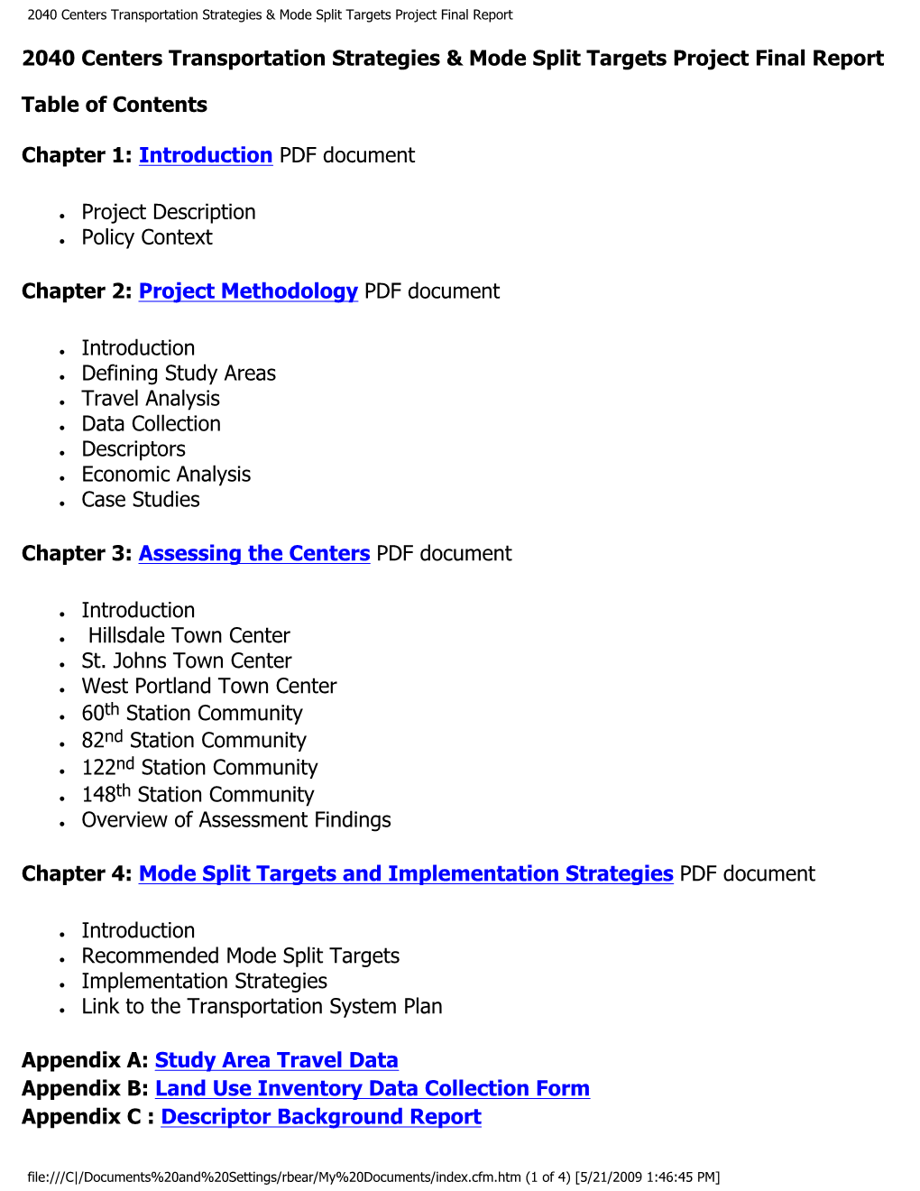 2040 Centers Transportation Strategies & Mode Split Targets