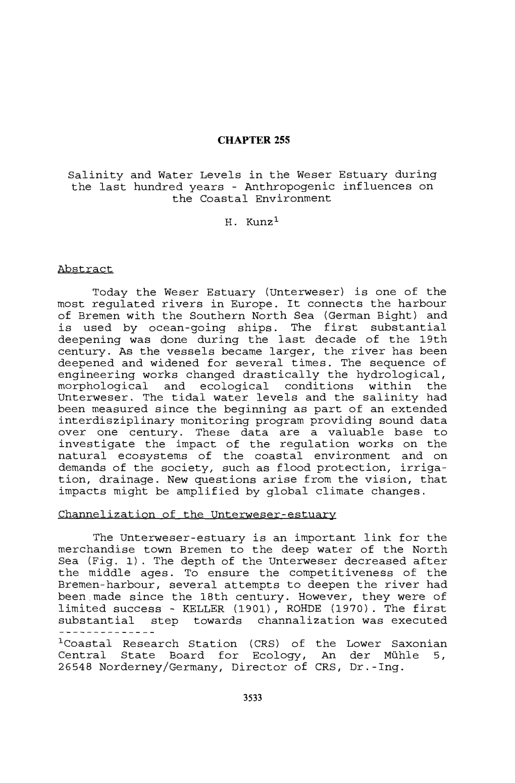 CHAPTER 255 Salinity and Water Levels in the Weser Estuary During the Last Hundred Years