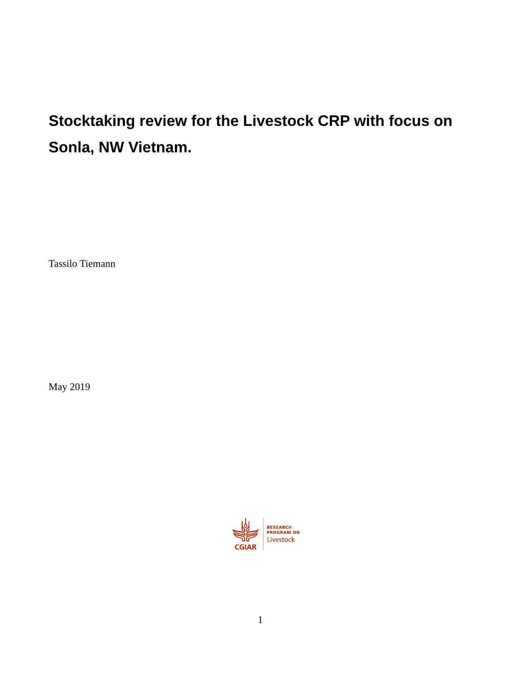 Stocktaking Review for the Livestock CRP with Focus on Sonla, NW Vietnam