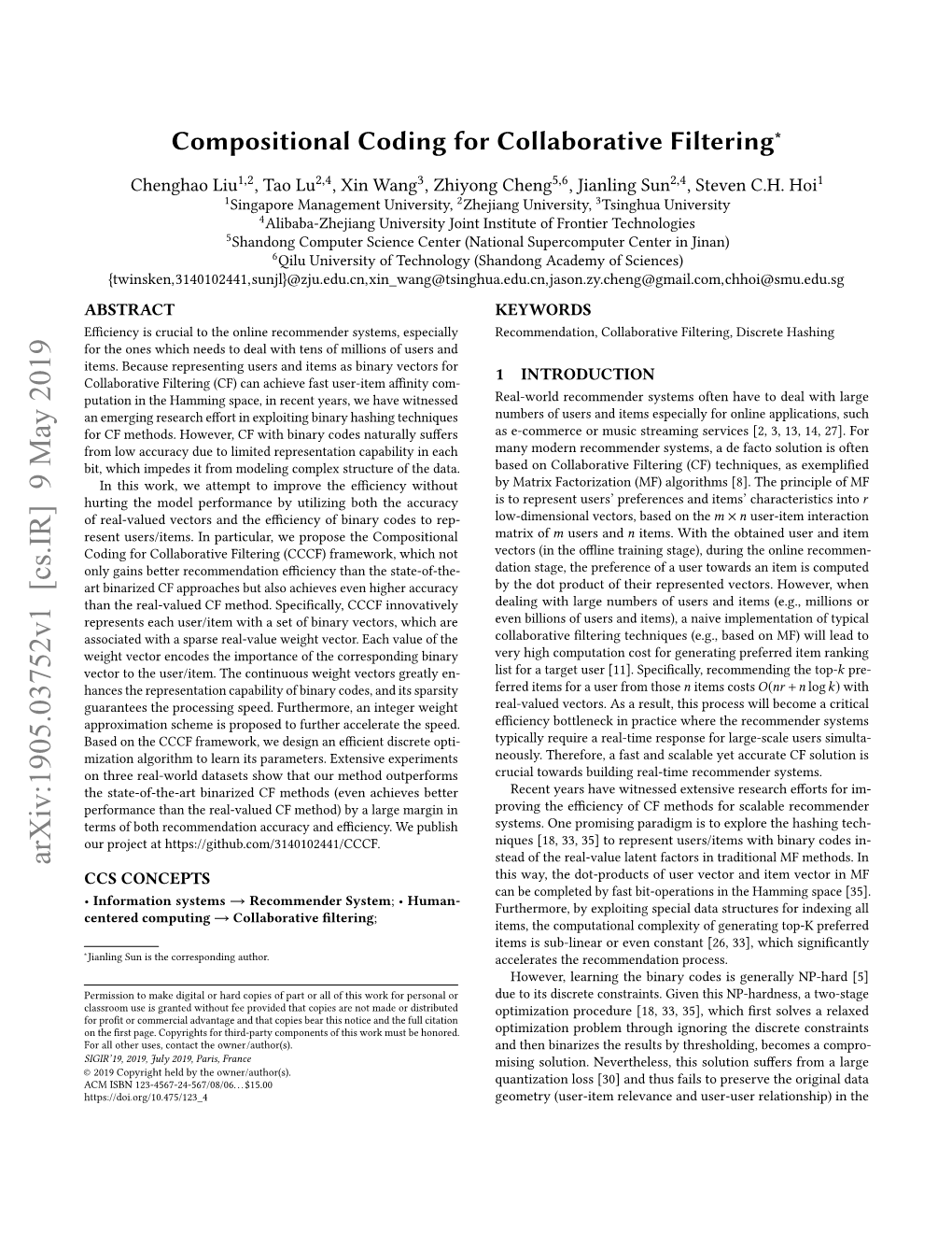 Compositional Coding for Collaborative Filtering∗