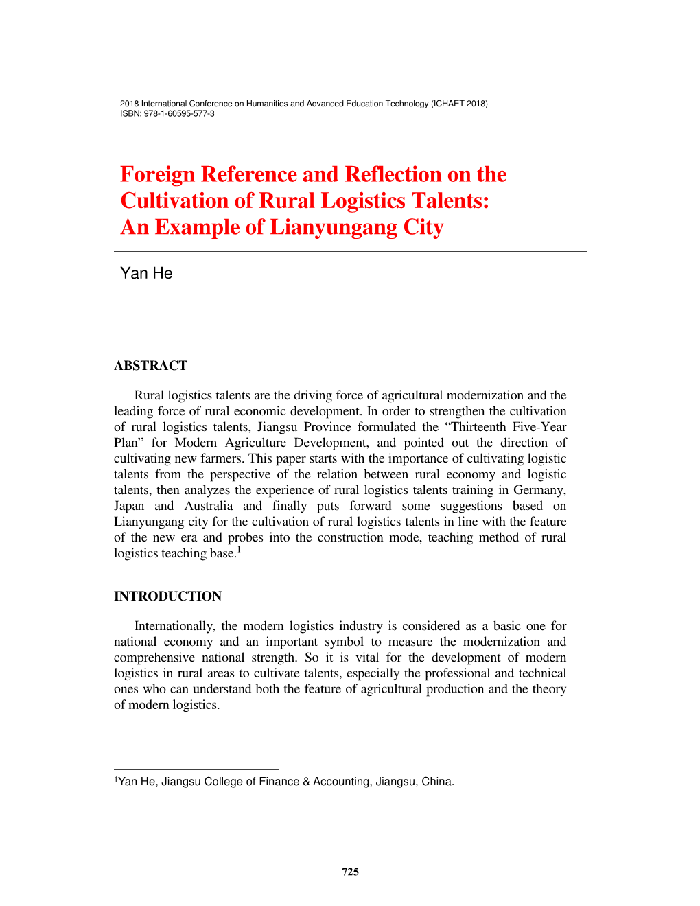 Foreign Reference and Reflection on the Cultivation of Rural Logistics Talents: an Example of Lianyungang City