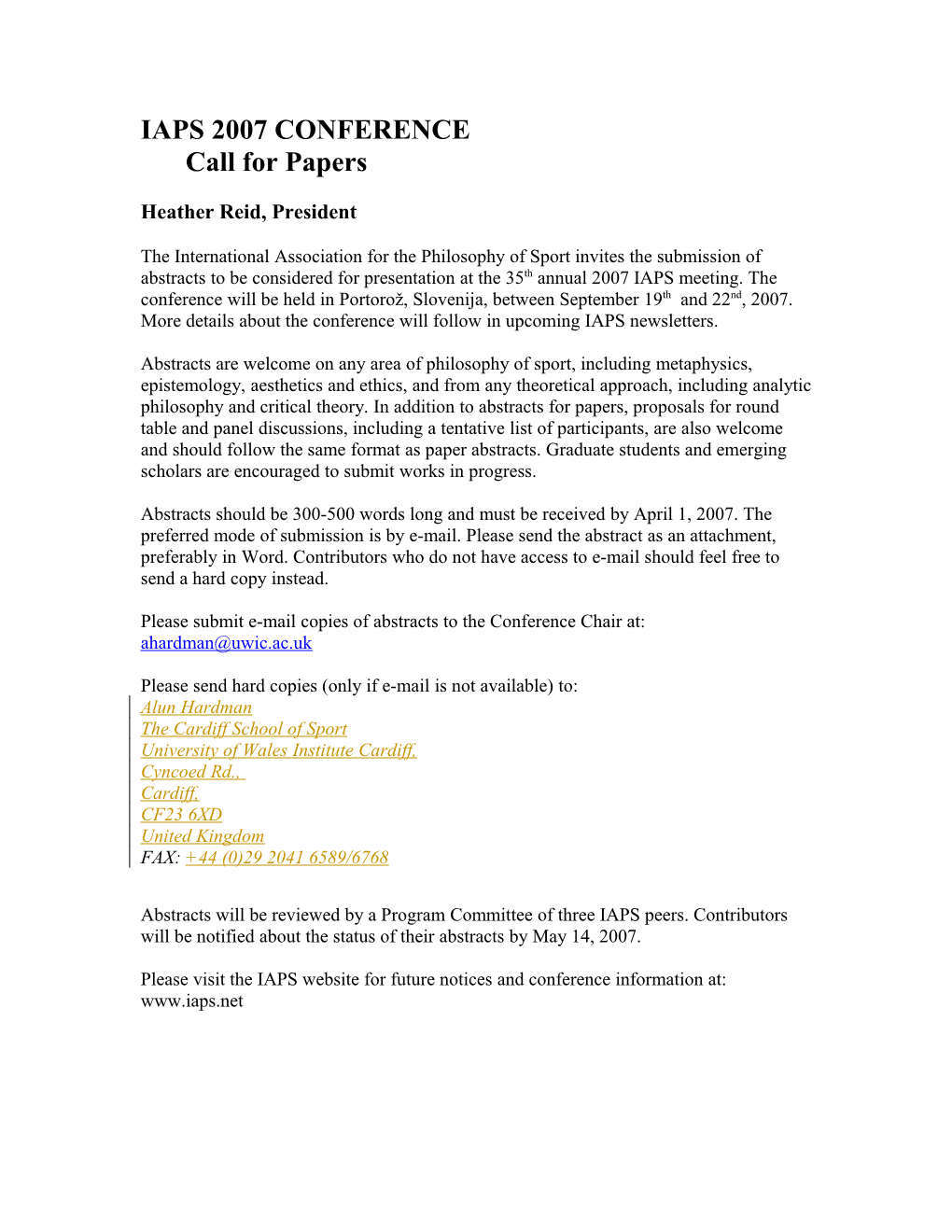 IAPS 2007 Conferencecall for Papers