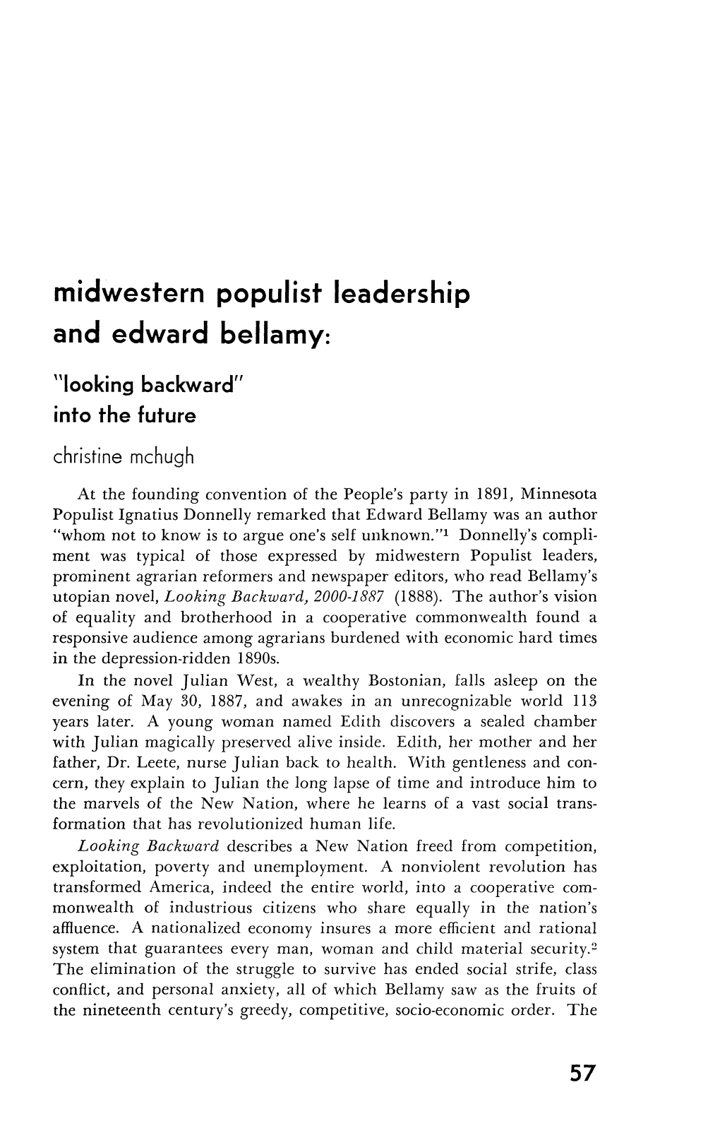 Midwestern Populist Leadership and Edward Bellamy