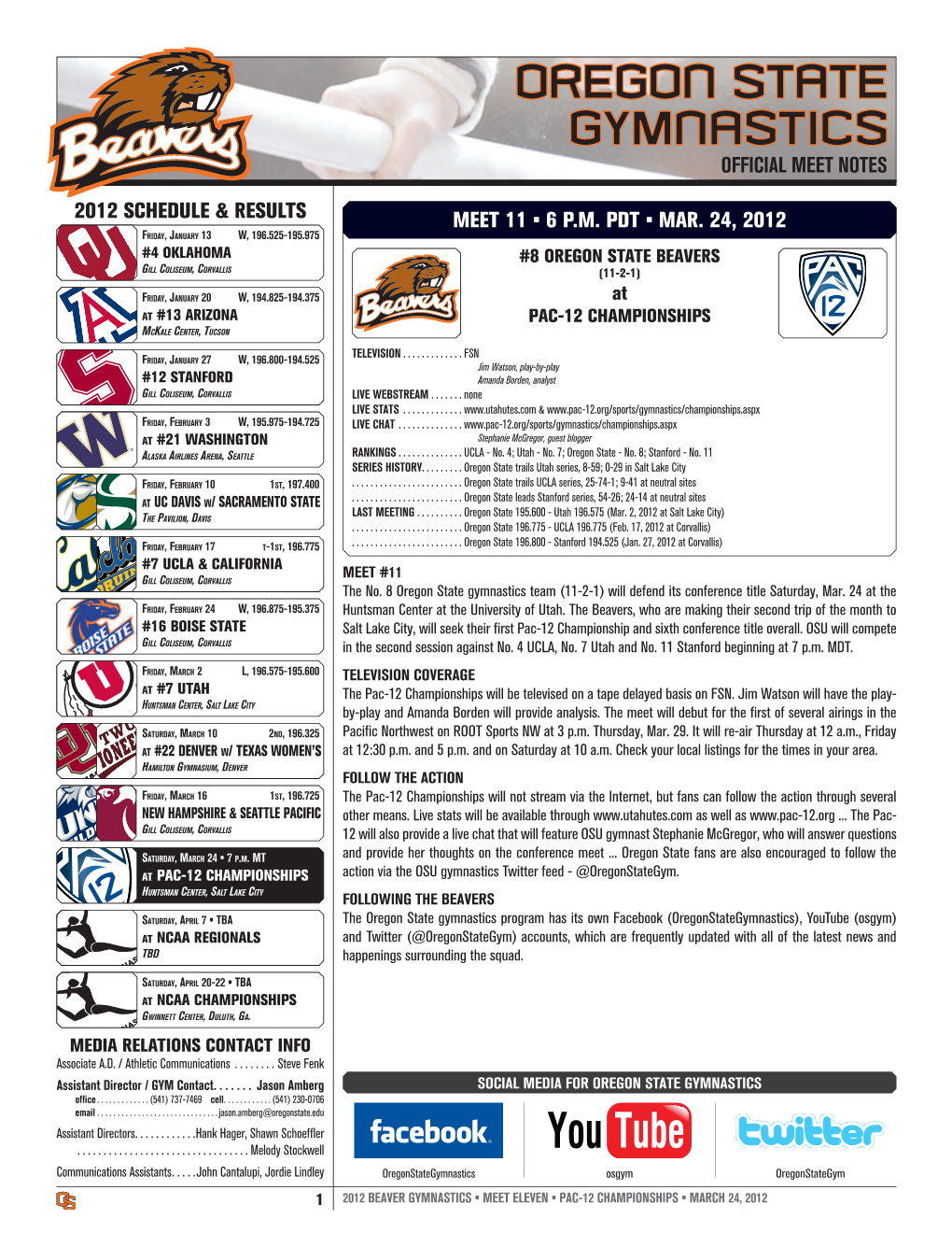 3-20 OSU at Pac-12 Championships Notes.Indd