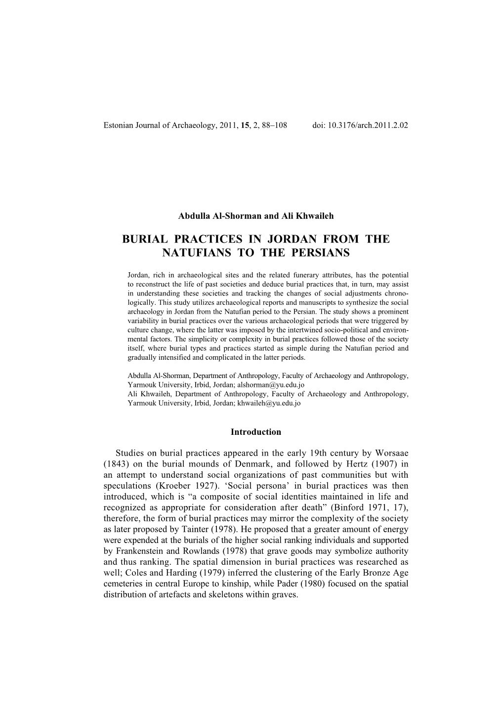 Burial Practices in Jordan from the Natufians to the Persians