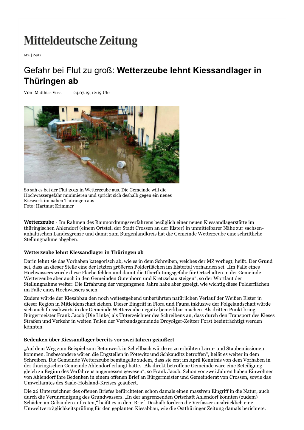 Gefahr Bei Flut Zu Groß: Wetterzeube Lehnt Kiessandlager in Thüringen Ab Von Matthias Voss 24.07.19, 12:19 Uhr