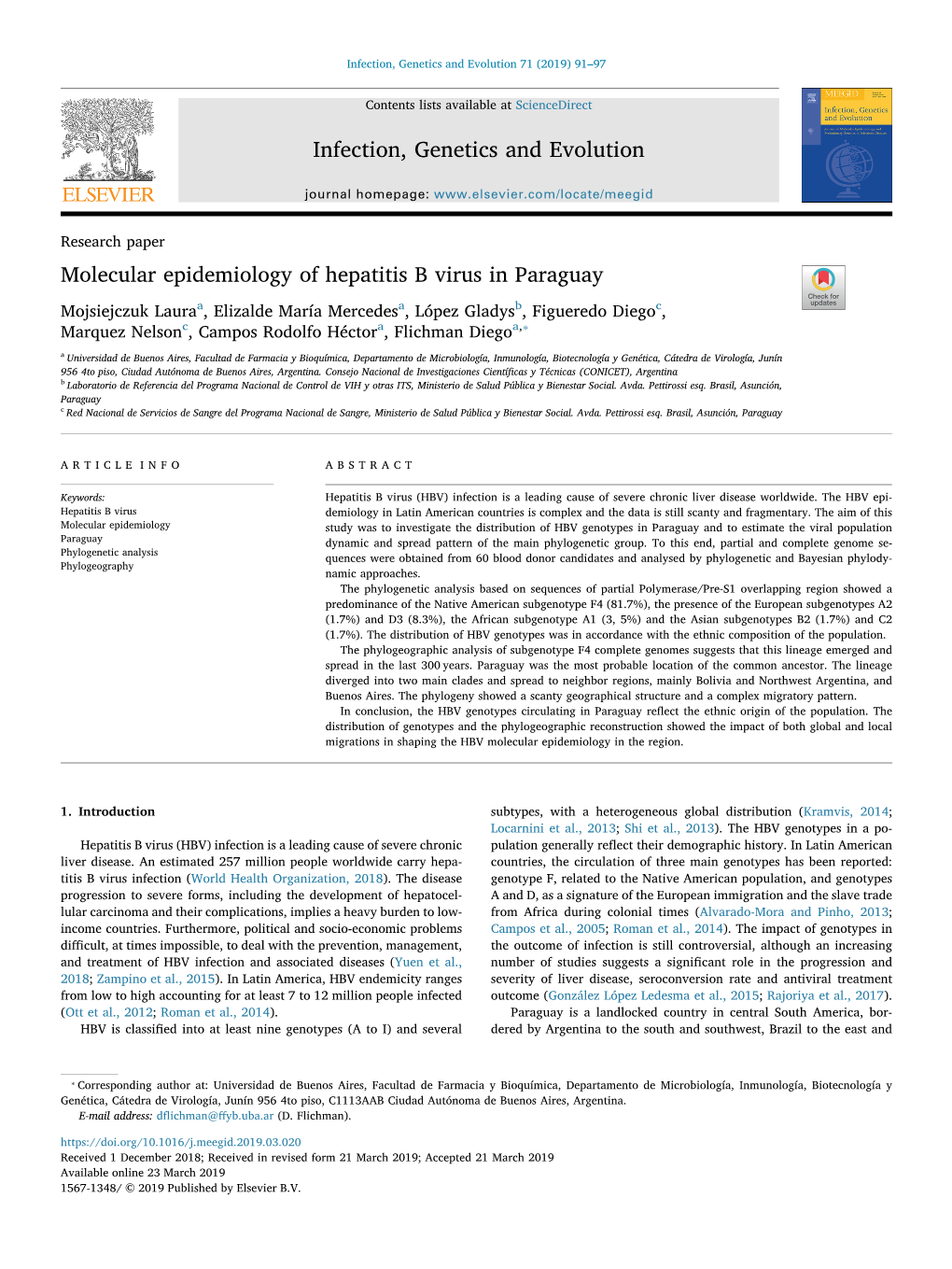 Molecular Epidemiology of Hepatitis B Virus in Paraguay