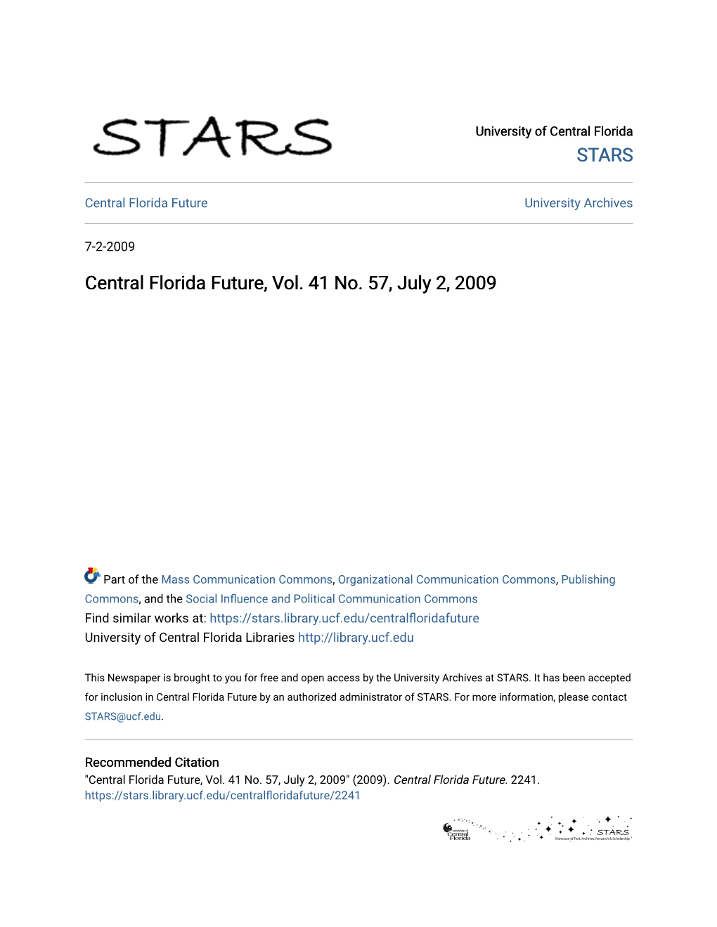 Central Florida Future, Vol. 41 No. 57, July 2, 2009