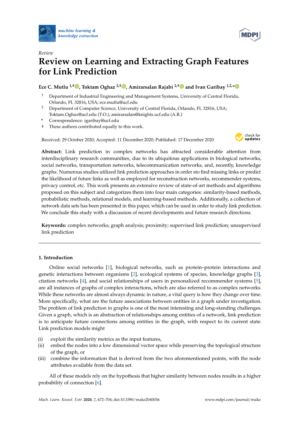 Review on Learning and Extracting Graph Features for Link Prediction